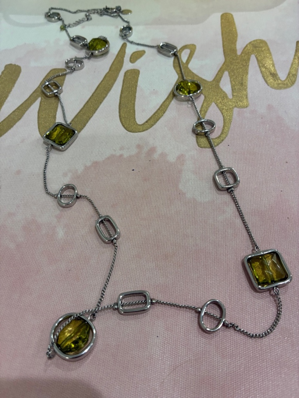 Lia Sophia Silver-Tone Necklace with Olive Green Stones